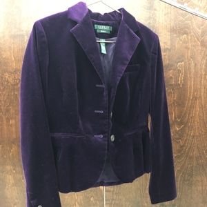 Purple velvet 3 button blazer
